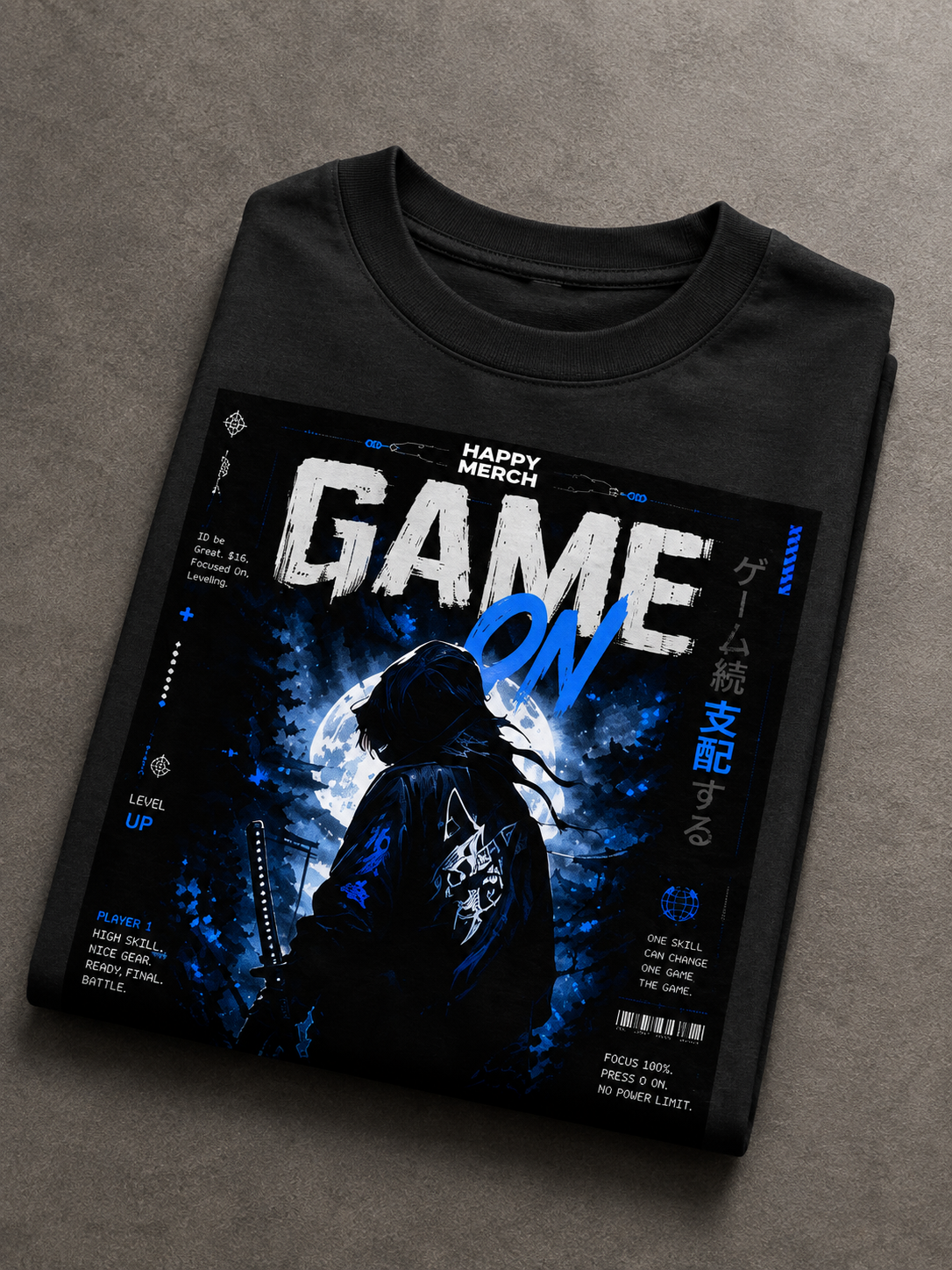 Unisex Oversized Classic T-ShirtGame On Oversized Graphic T-Shirt – Blue And Black Gaming Edition