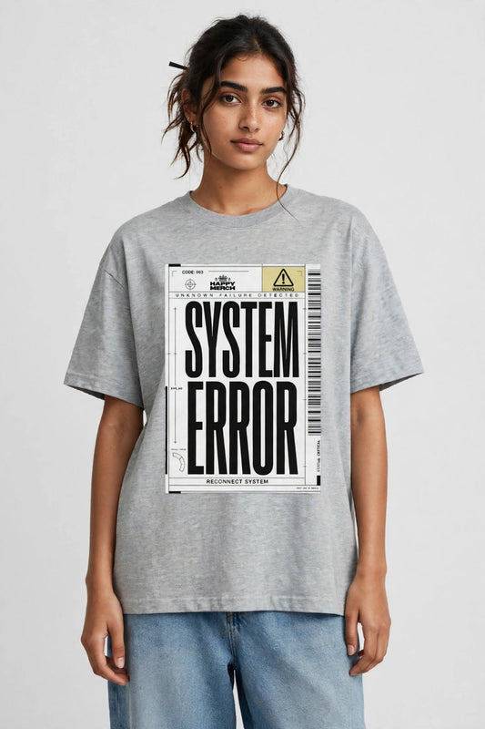 SYSTEM ERROR Graphic T-Shirt – Grey Melange | Unisex Oversized Streetwear