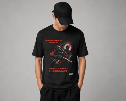🎯 Headshot Maaru Sniper Se – Hyper Main Gaming T-Shirt