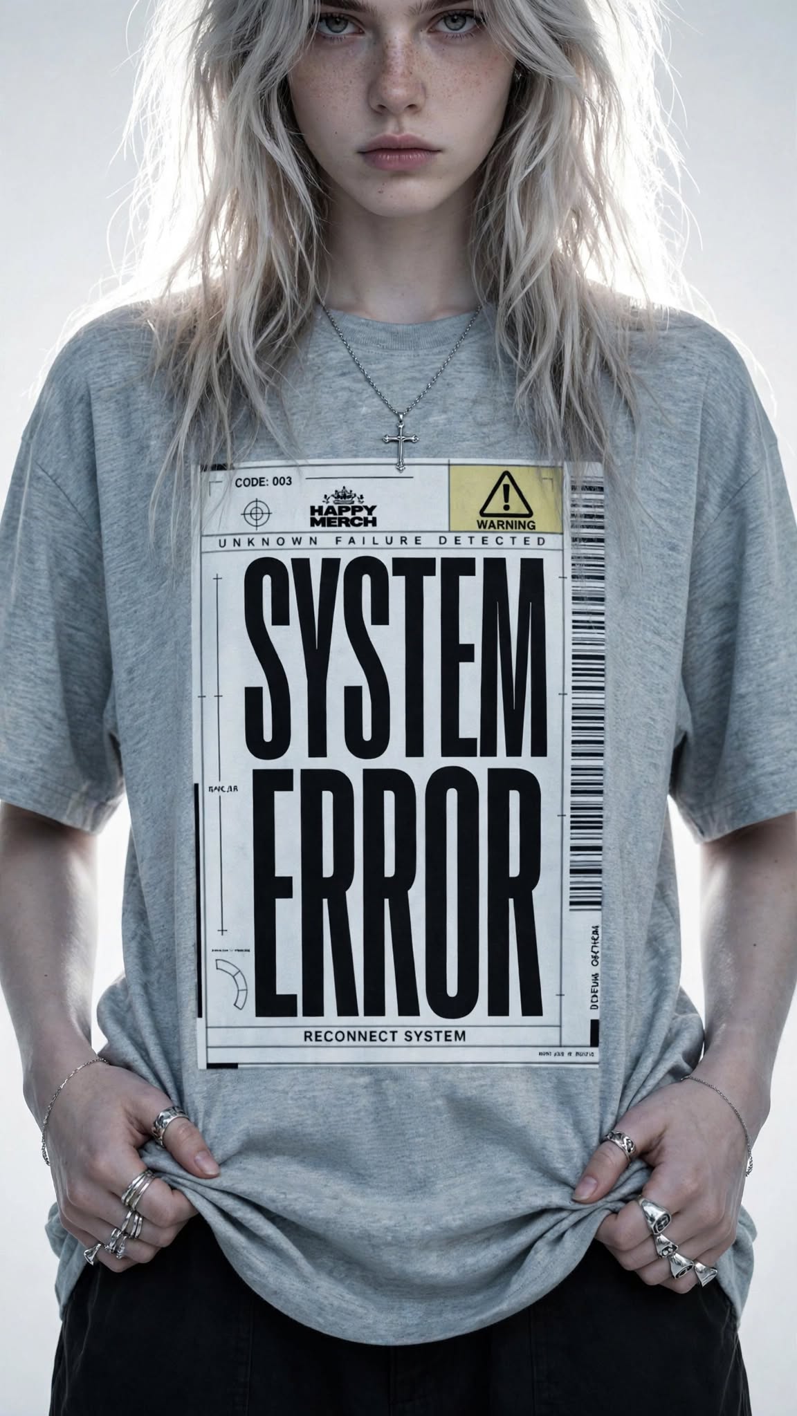 SYSTEM ERROR Graphic T-Shirt – Grey Melange | Unisex Oversized Streetwear