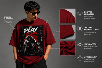 PLAY TO WIN Oversized Graphic T-Shirt | Premium 260 GSM Gaming Samurai Streetwear