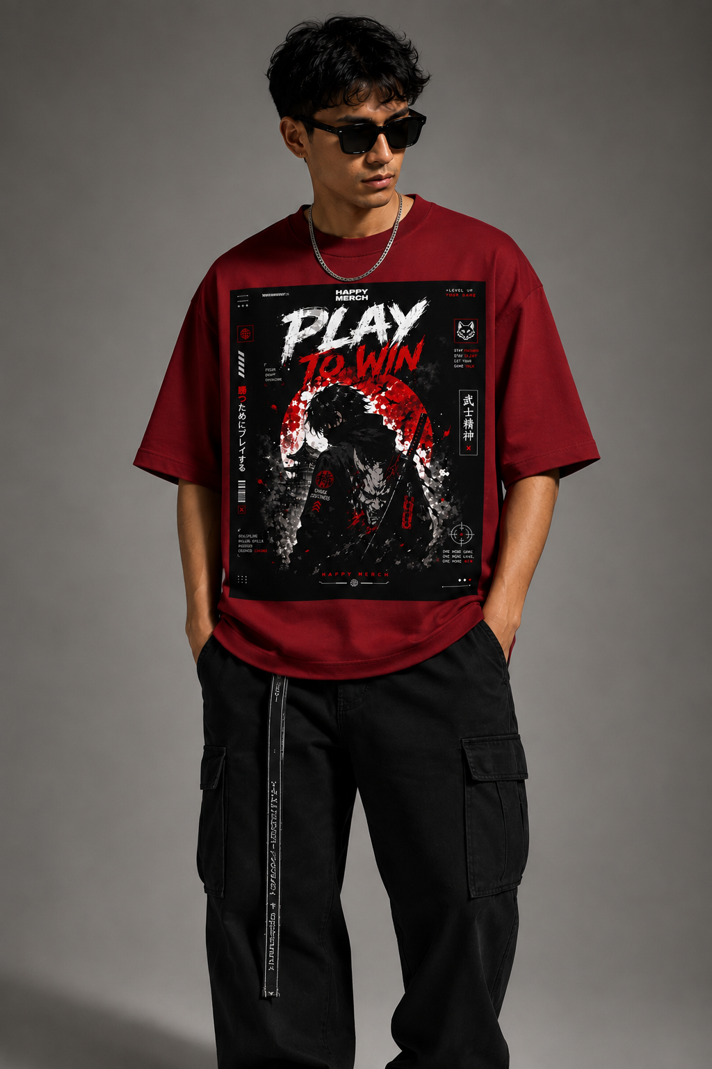 PLAY TO WIN Oversized Graphic T-Shirt | Premium 260 GSM Gaming Samurai Streetwear