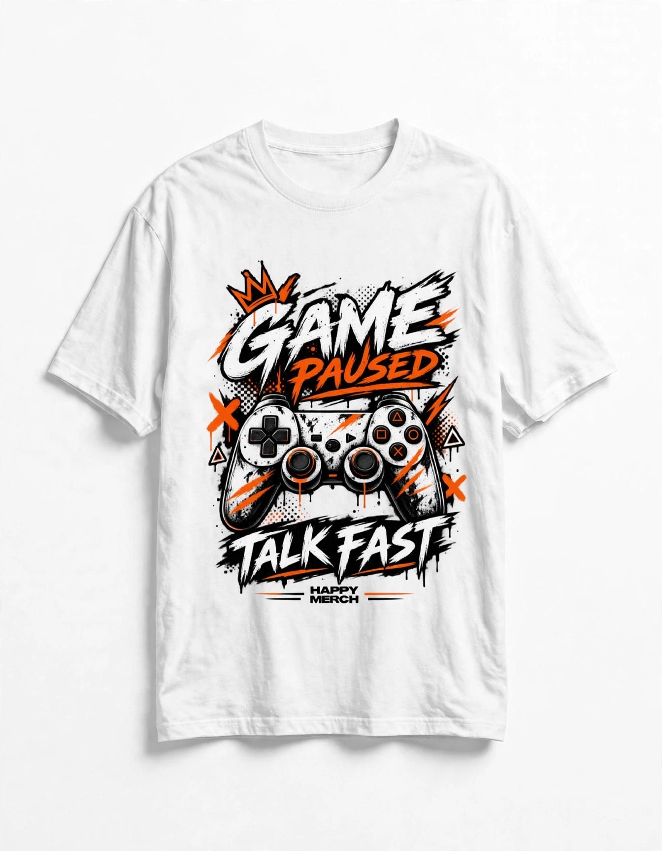 HAPPY MERCH - Game Paused Talk Fast Oversized T-Shirt | Unisex Gamer T-Shirt | 180 GSM Poly-Cotton Blend | Ultra-Soft & Breathable