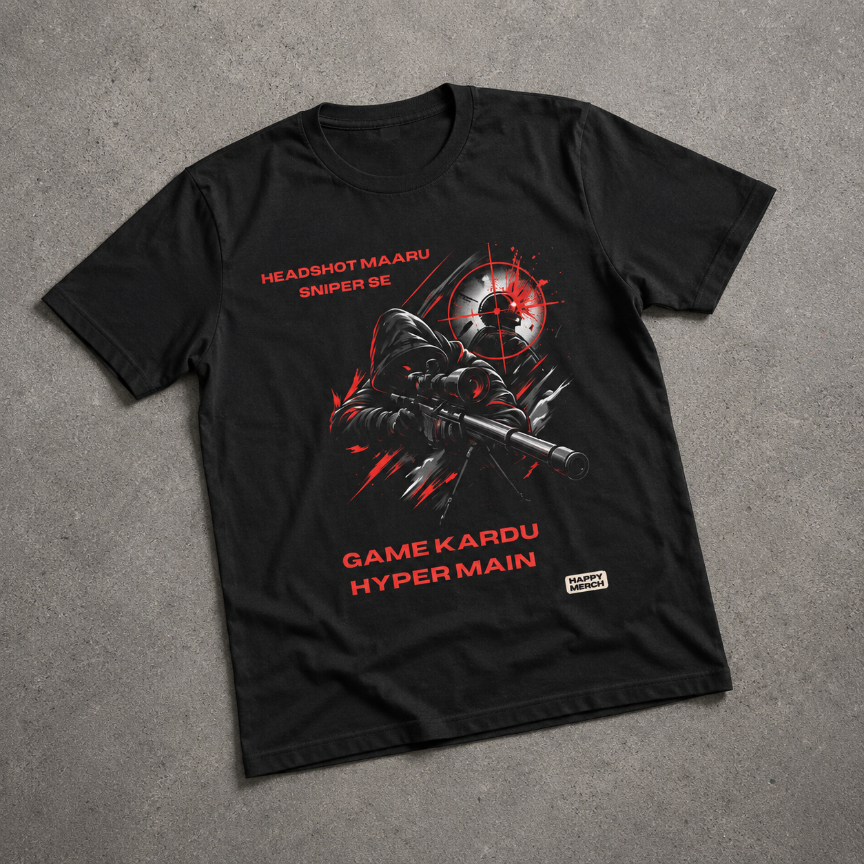 🎯 Headshot Maaru Sniper Se – Hyper Main Gaming T-Shirt
