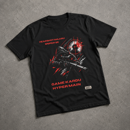 🎯 Headshot Maaru Sniper Se – Hyper Main Gaming T-Shirt