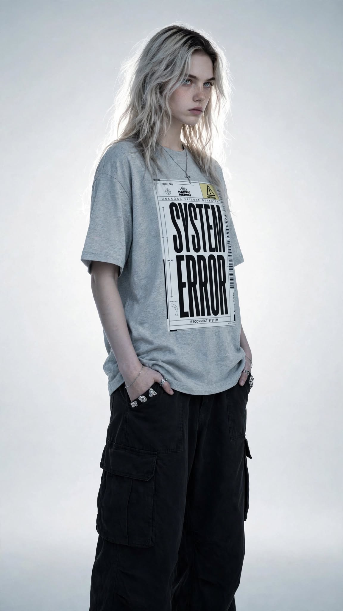 SYSTEM ERROR Graphic T-Shirt – Grey Melange | Unisex Oversized Streetwear