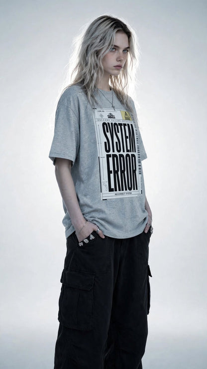 SYSTEM ERROR Graphic T-Shirt – Grey Melange | Unisex Oversized Streetwear