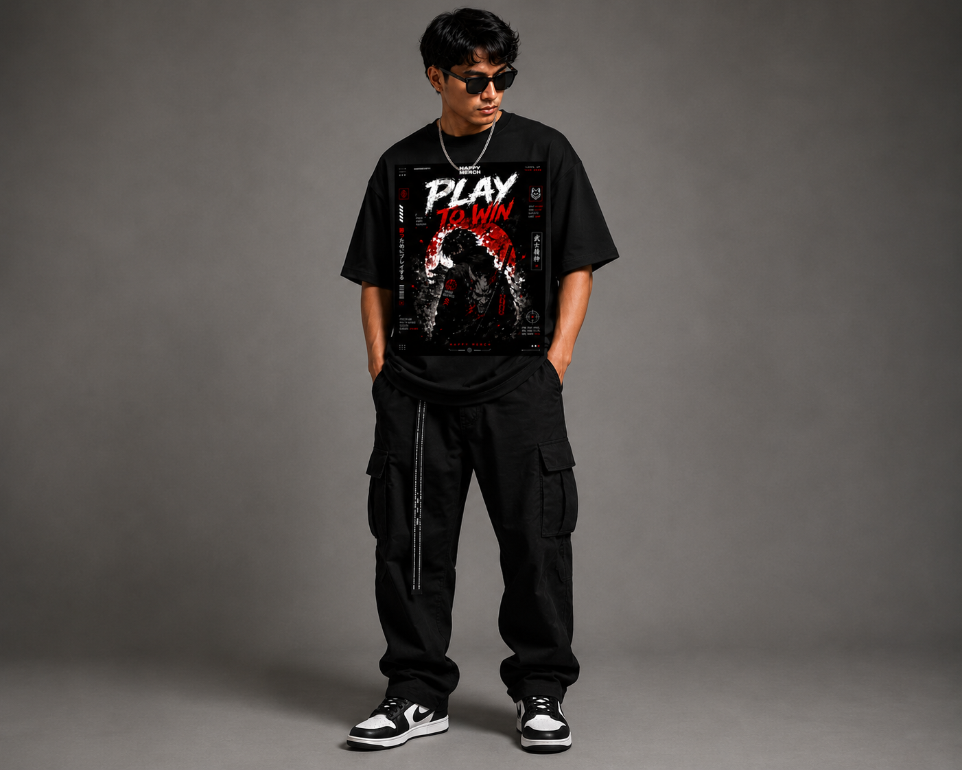 PLAY TO WIN Oversized Graphic T-Shirt | Premium 260 GSM Gaming Samurai Streetwear