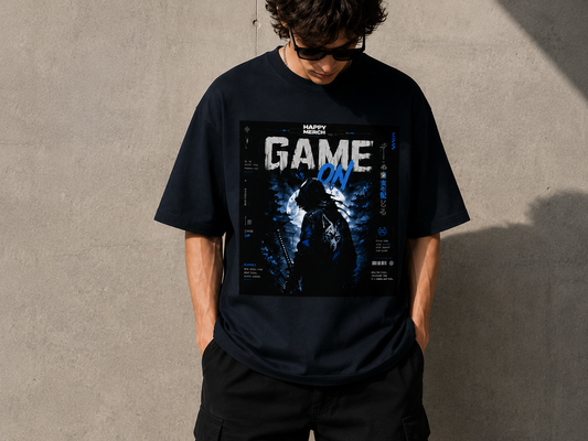 Unisex Oversized Classic T-ShirtGame On Oversized Graphic T-Shirt – Blue And Black Gaming Edition