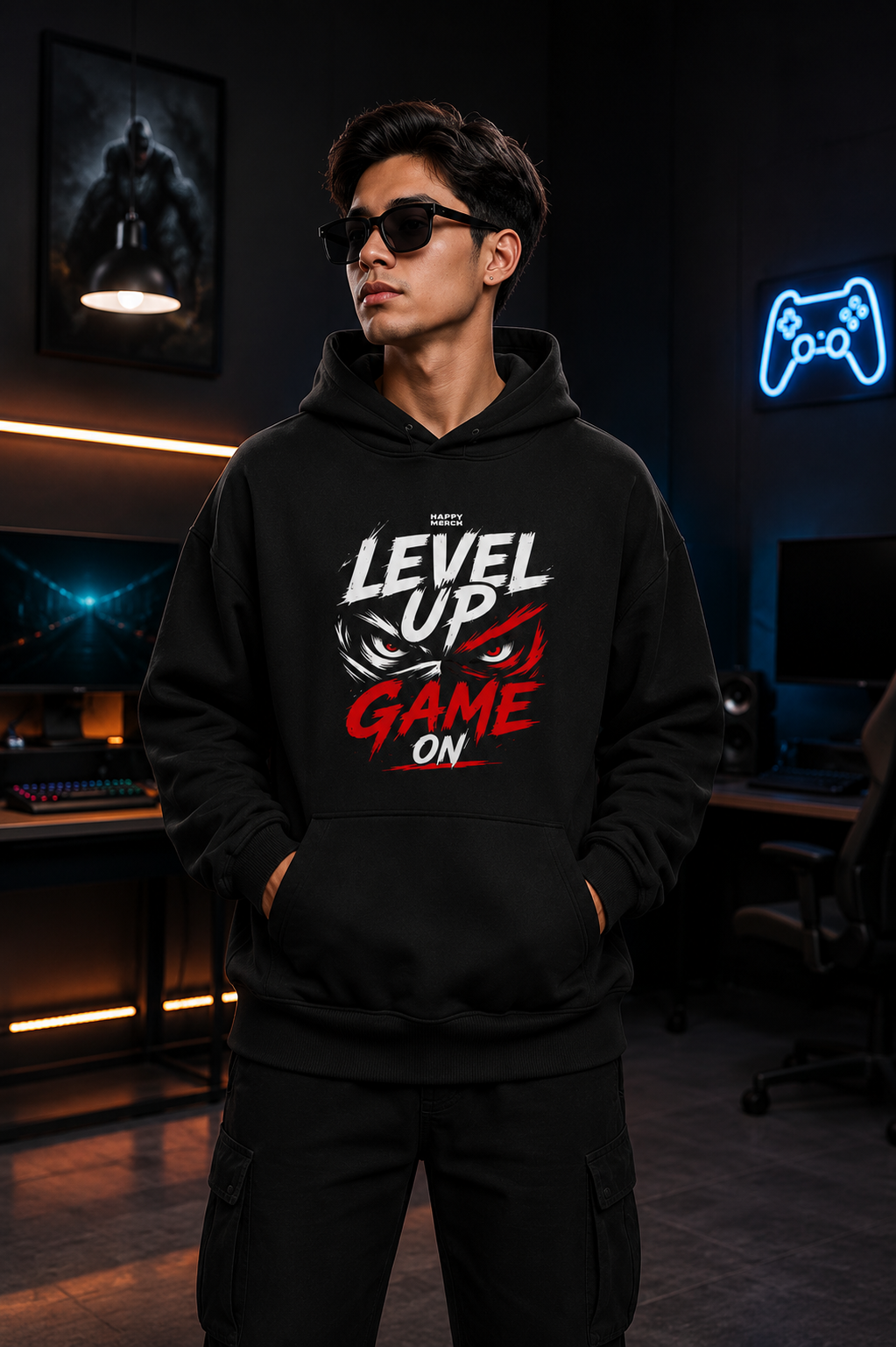 Level Up Game On Oversized Gaming Hoodie | 260 GSM Terry Cotton Blend
