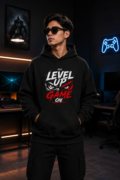 Level Up Game On Oversized Gaming Hoodie | 260 GSM Terry Cotton Blend