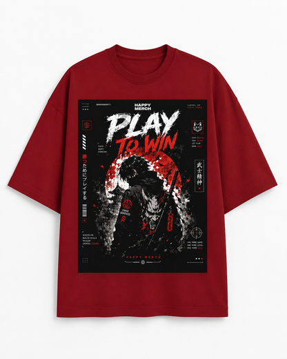 PLAY TO WIN Oversized Graphic T-Shirt | Premium 260 GSM Gaming Samurai Streetwear