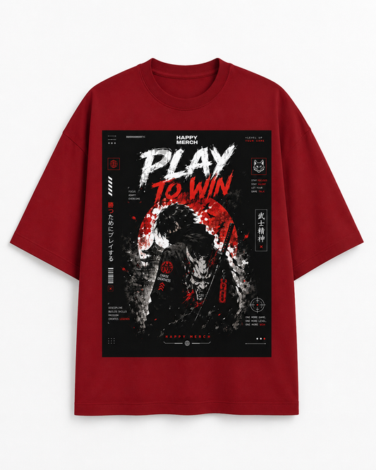 PLAY TO WIN Oversized Graphic T-Shirt | Premium 260 GSM Gaming Samurai Streetwear