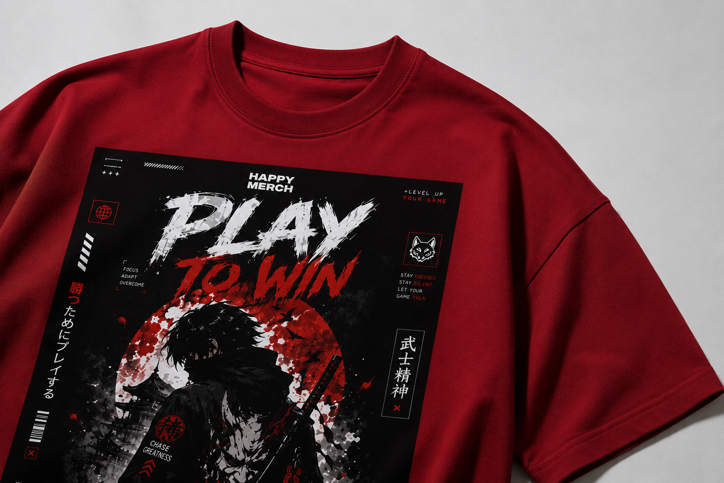 PLAY TO WIN Oversized Graphic T-Shirt | Premium 260 GSM Gaming Samurai Streetwear