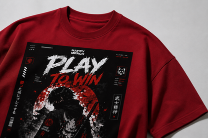PLAY TO WIN Oversized Graphic T-Shirt | Premium 260 GSM Gaming Samurai Streetwear