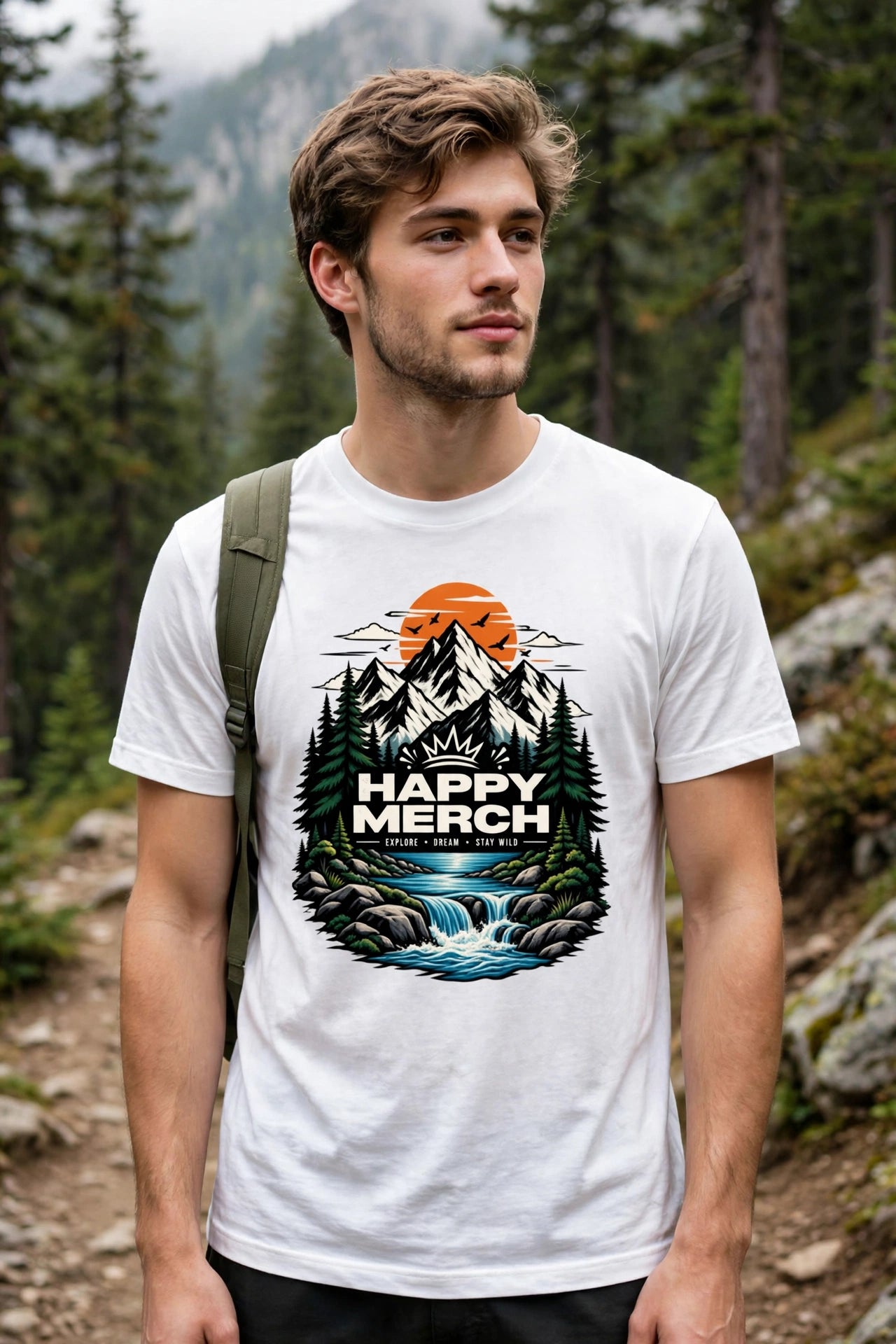 Happy Merch Mountain Adventure Graphic T-Shirt – Unisex Outdoor Tee