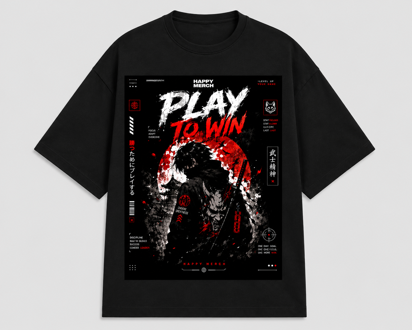 PLAY TO WIN Oversized Graphic T-Shirt | Premium 260 GSM Gaming Samurai Streetwear