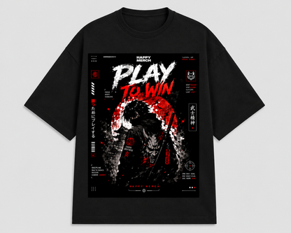 PLAY TO WIN Oversized Graphic T-Shirt | Premium 260 GSM Gaming Samurai Streetwear
