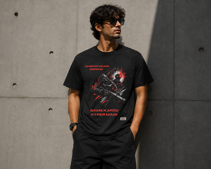 🎯 Headshot Maaru Sniper Se – Hyper Main Gaming T-Shirt