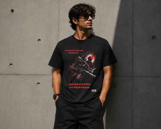 🎯 Headshot Maaru Sniper Se – Hyper Main Gaming T-Shirt